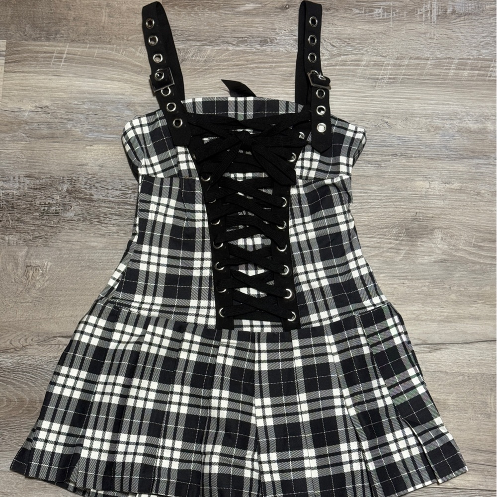 Dolls Kill Widow Black and White Plaid Dress